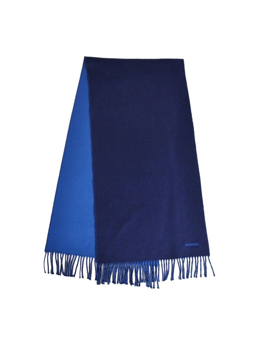 Hermes Scarf Shawl Fringe Cashmere Navy